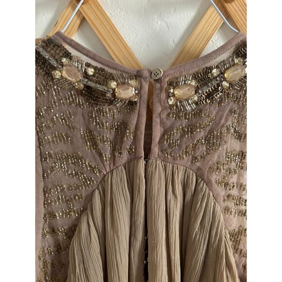 Anthropologie Dress Women's 4 Sonora Embellished Taupe Beaded Moulinette Soeurs - Picture 9 of 12